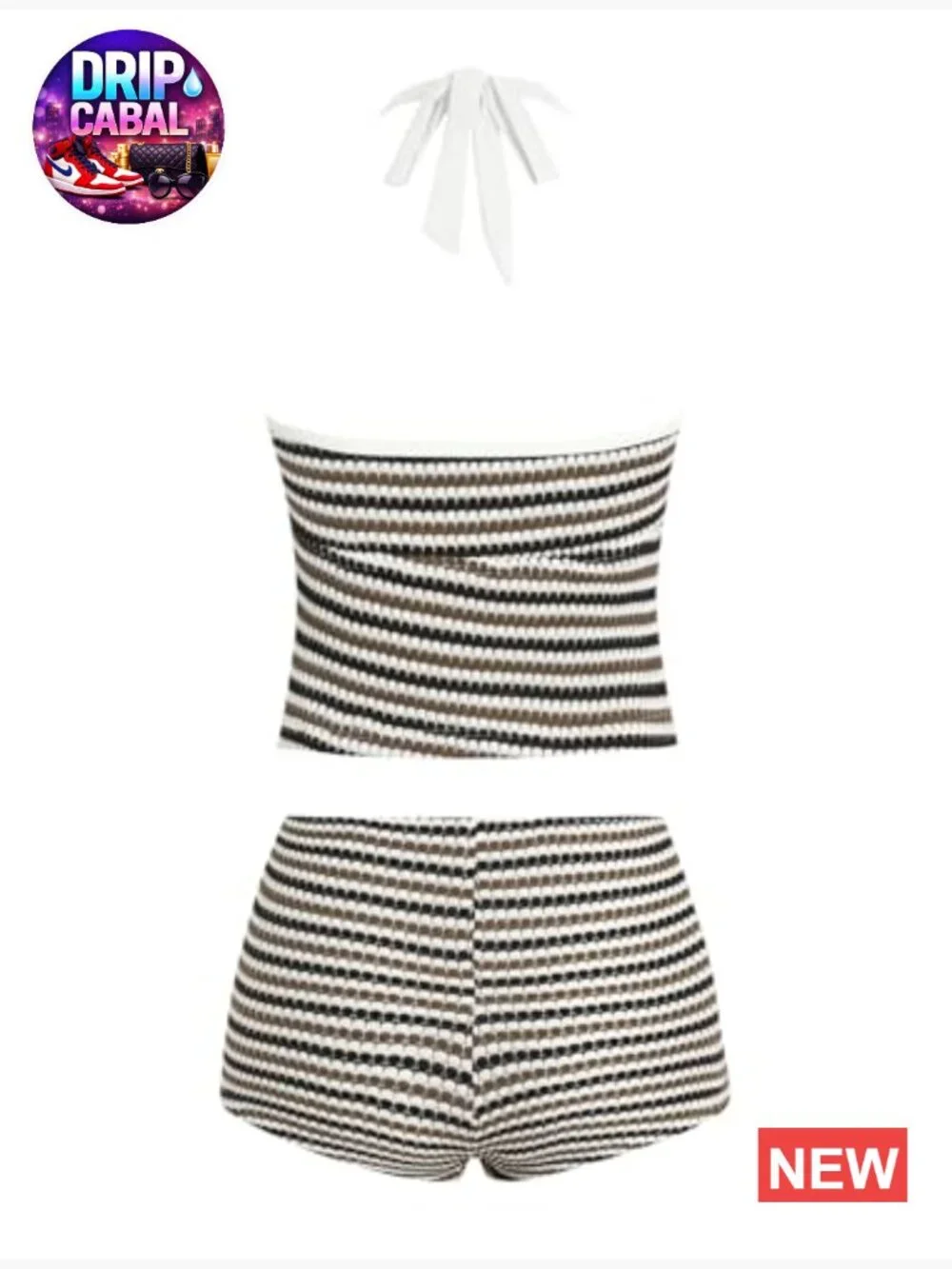 Striped Halter Bikini Set with Boyshorts Tankini Two Piece Bathing Suit
